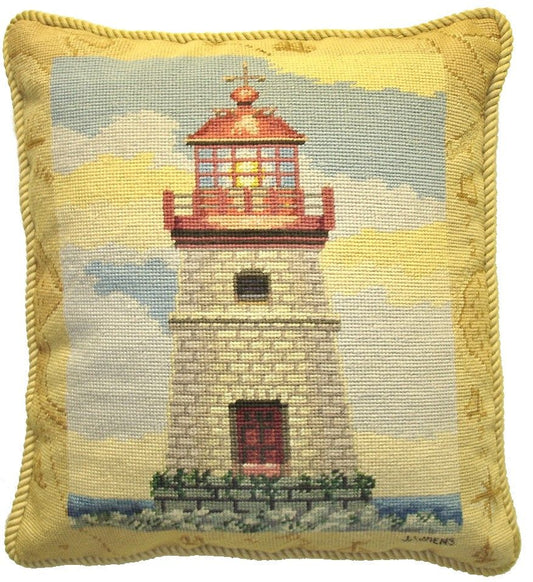 Needlepoint Mapped Lighthouse James Wien 18"x16" Pillow