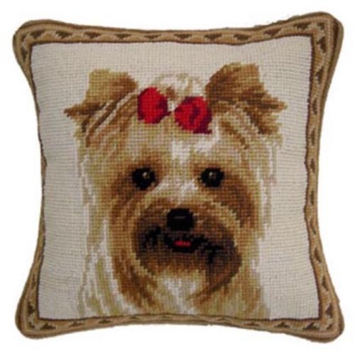Yorkie Dog Needlepoint Pillow 10"x 10"